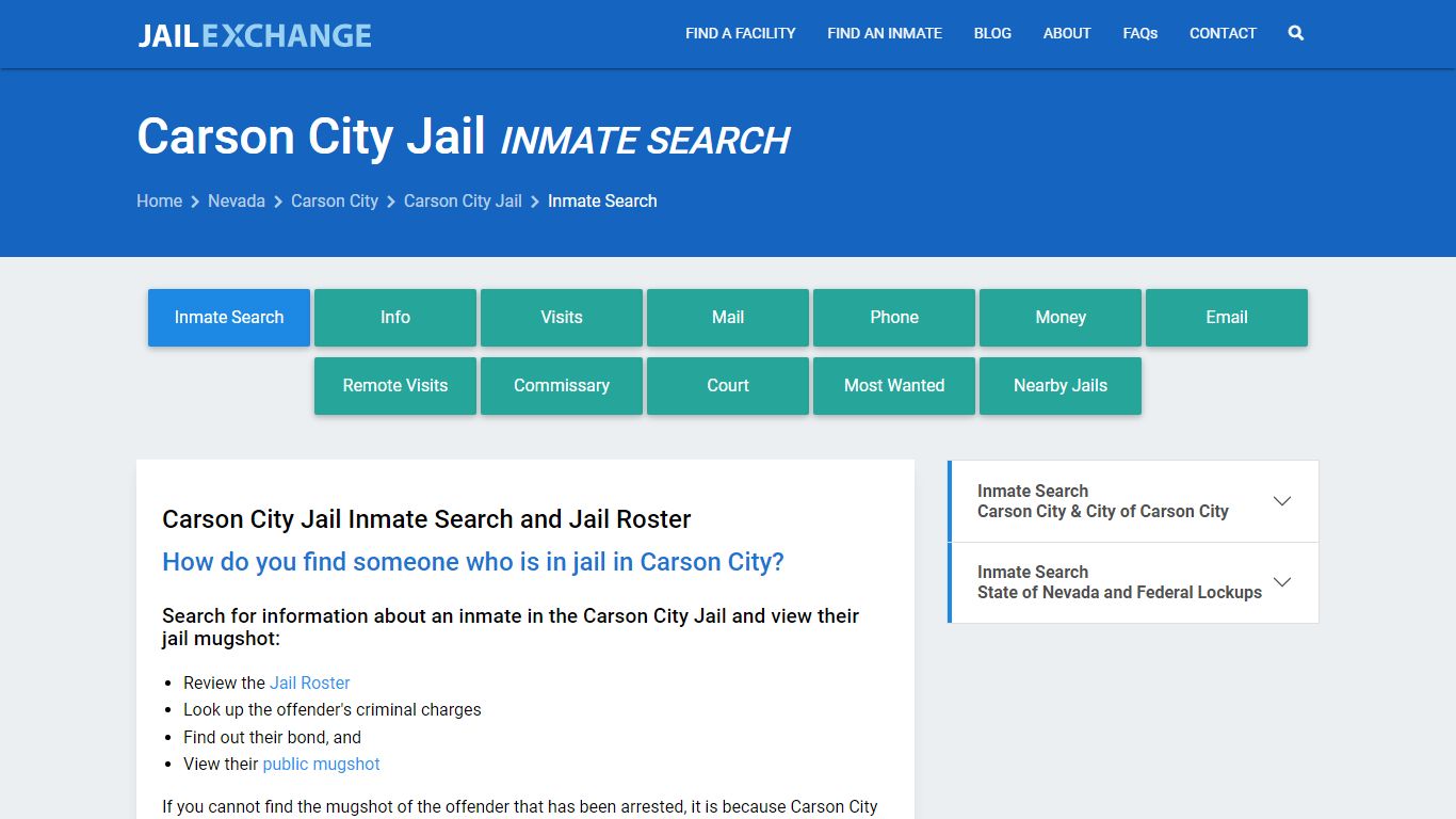Inmate Search: Roster & Mugshots - Carson City Jail, NV