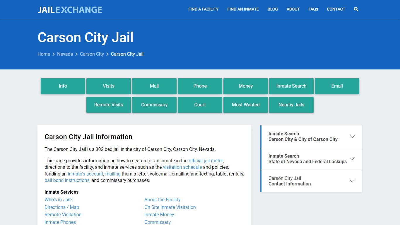Carson City Jail, NV Inmate Search, Information