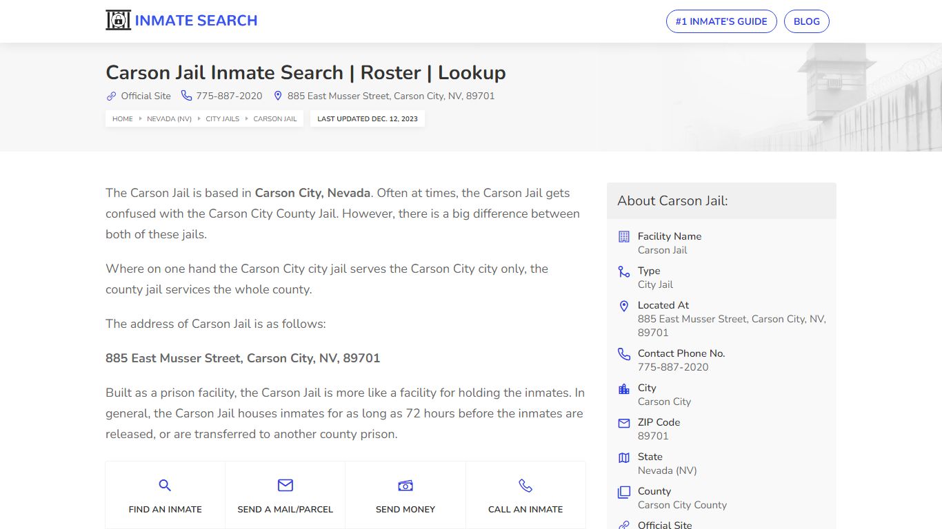 Carson Jail Inmate Search | Roster | Lookup