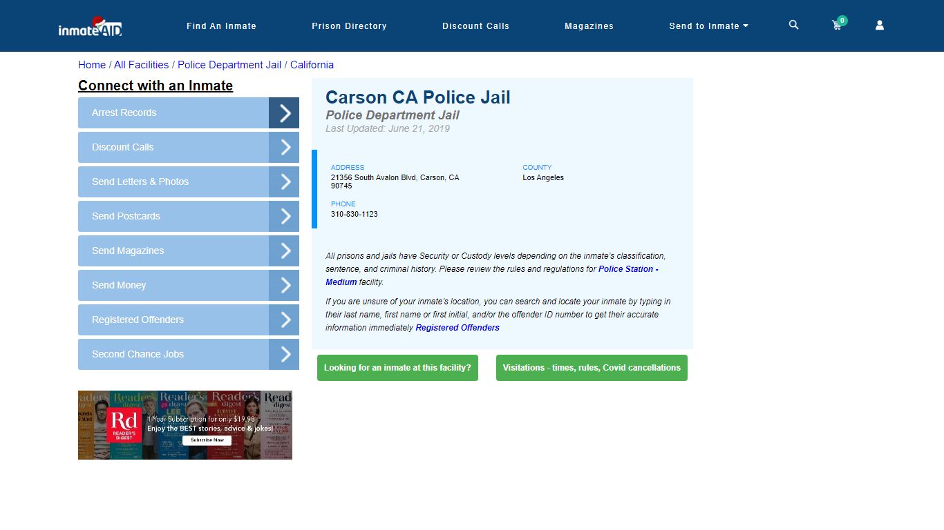 Carson CA Police Jail & Inmate Search - Carson, CA